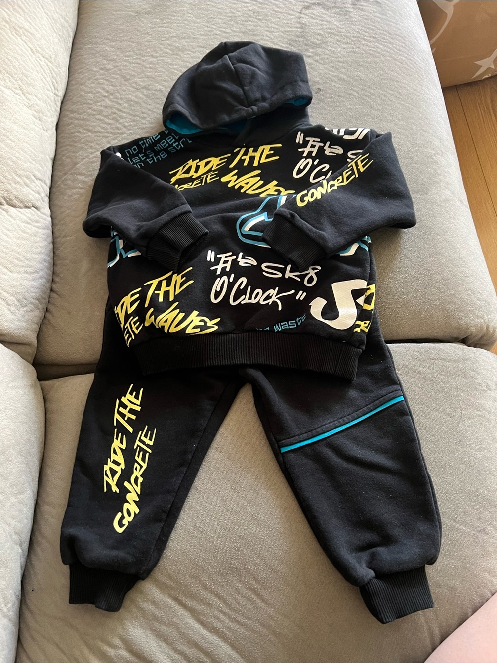 Kids Black & Yellow Graphic Hoodie + Jogger Set
